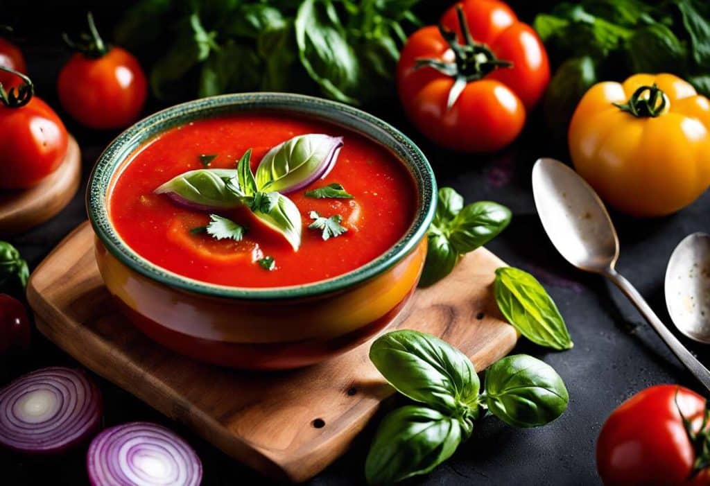Gaspacho de tomates anciennes et basilic : fraîcheur estivale garantie